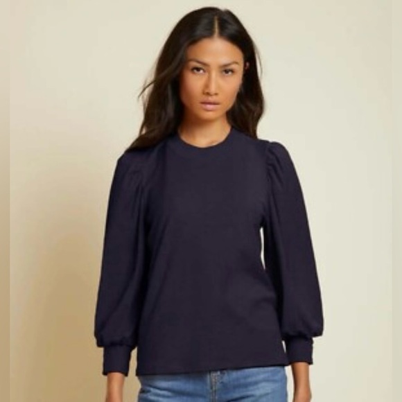 Nation LTD Britton Button Cuff Balloon Sleeve Navy Pima Cotton Long Sleeve Tee M - Picture 1 of 9